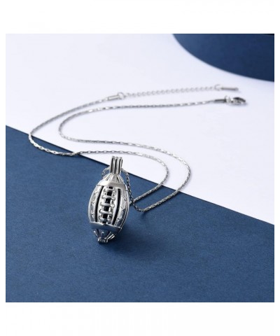 Football Cremation Jewelry for Ashes Memorial Urn Necklace Stainless Steel Soccer Pendant Keepsake Ashes Holder Silver-Blue $...