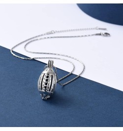 Football Cremation Jewelry for Ashes Memorial Urn Necklace Stainless Steel Soccer Pendant Keepsake Ashes Holder Silver-Blue $...