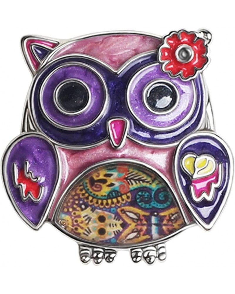 Enamel Flower OWl Gifts Cute Owl Brooch Pins for Women Fashion Jewelry Charms Purple $8.69 Brooches & Pins