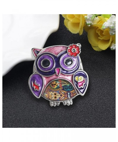 Enamel Flower OWl Gifts Cute Owl Brooch Pins for Women Fashion Jewelry Charms Purple $8.69 Brooches & Pins