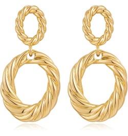 Gold Hoop Dangle Earrings Double Hoop Drop Earrings for Women Jewelry twisted $10.06 Earrings