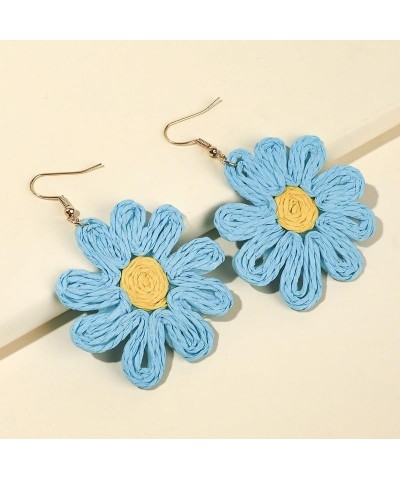 Flower Rattan Earrings Summer Boho Raffia Sunflower Dangle Earrings for Women Girls Handmade Lightweight Dasily Straw Wicker ...