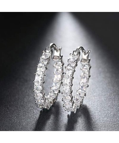 Elegant 14 Gold and Rose Gold Platinum Plated White Cubic Zirconia Hoop Earrings/Loop Earrings for Girls and Woman Silver $12...