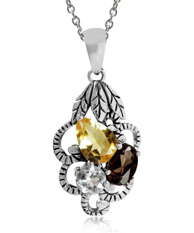 Natural Citrine Smoky Quartz and Topaz 925 Sterling Silver Vintage Pendant with 18 Inch Chain Necklace $9.97 Necklaces