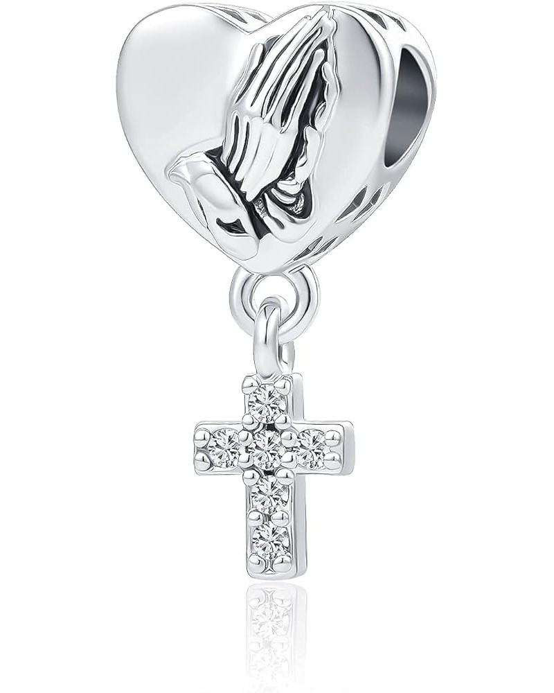 Religious Cross Charm Bible Christian Love Heart Dangle Bead for Women Grandma Mom Bracelets (Cross Heart) Cross Heart $7.41 ...