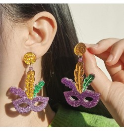 Mardi Gras Dangle Earrings for Women Hat Drop Earrings for Girls Lightweight Layer Leaf Dangle Earrings for Holiday Mardi Gra...