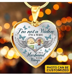 Personalized Photo I'm Not A Widow I'm A Wife to A Husband with Wings Heart Pendant Necklace - Bangle Heart Luxury Necklace (...