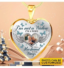 Personalized Photo I'm Not A Widow I'm A Wife to A Husband with Wings Heart Pendant Necklace - Bangle Heart Luxury Necklace (...