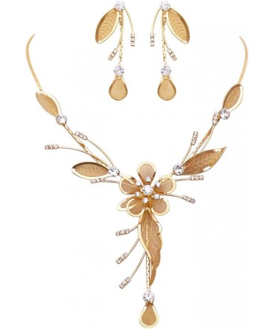 Women's Stunning Metal Mesh Floral Statement Dangling Necklace Earring Set, 16"+3" Extender Gold $22.79 Jewelry Sets