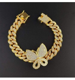 Butterfly Cuban Bracelet Cuban Link Bracelets Pave Iced Out Crystal Bling Butterfly Bracelets Gold Silver Color CZ Butterfly ...