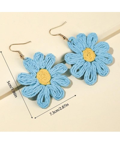 Flower Rattan Earrings Summer Boho Raffia Sunflower Dangle Earrings for Women Girls Handmade Lightweight Dasily Straw Wicker ...