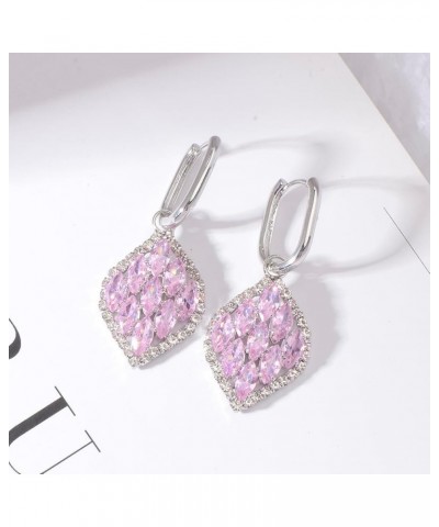 CZ Bridal Drop Leverback Huggie Dangle Earrings - Square Diamond Shape Wedding Rhinestone Drop Earrings Women's Sparkling CZ ...