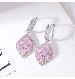 CZ Bridal Drop Leverback Huggie Dangle Earrings - Square Diamond Shape Wedding Rhinestone Drop Earrings Women's Sparkling CZ ...