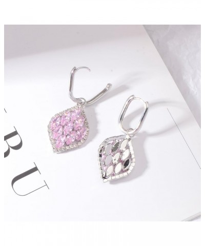 CZ Bridal Drop Leverback Huggie Dangle Earrings - Square Diamond Shape Wedding Rhinestone Drop Earrings Women's Sparkling CZ ...