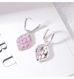 CZ Bridal Drop Leverback Huggie Dangle Earrings - Square Diamond Shape Wedding Rhinestone Drop Earrings Women's Sparkling CZ ...