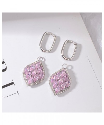 CZ Bridal Drop Leverback Huggie Dangle Earrings - Square Diamond Shape Wedding Rhinestone Drop Earrings Women's Sparkling CZ ...