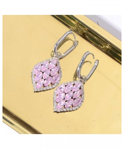 CZ Bridal Drop Leverback Huggie Dangle Earrings - Square Diamond Shape Wedding Rhinestone Drop Earrings Women's Sparkling CZ ...