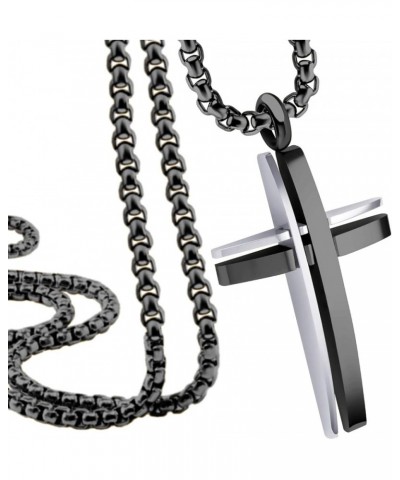 Grooved Stainless Steel Cross Necklace for Men and Women 16-24" Chain Silver & Black 16.0 Inches $11.79 Necklaces