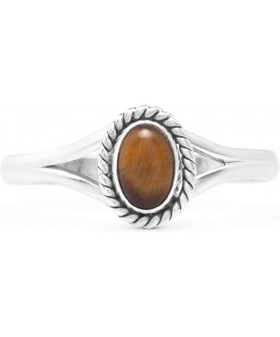 Oval Tiger Eye 925 Sterling Silver Ring - Delicate BOHO Chic Jewelry - Fashionable and Stylish for Girls and Women with Velve...