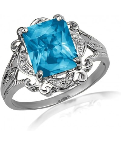 Women's Sterling Silver Radiant-Cut Personalized Birthstone Victorian Filigree Ring December Birthstone $32.50 Rings