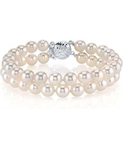 14K Gold Round White Double Japanese Akoya Saltwater Cultured Pearl Bracelet for Women 6.5 Inches 6.5-7mm $226.80 Bracelets