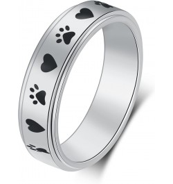 Spinner Ring for Women Anxiety Relief - 4mm width Carved moon star and Puppy Pet Lovers Paw Print Ring Stainless Steel Fidget...