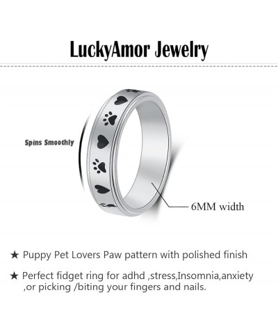 Spinner Ring for Women Anxiety Relief - 4mm width Carved moon star and Puppy Pet Lovers Paw Print Ring Stainless Steel Fidget...