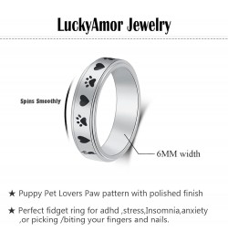 Spinner Ring for Women Anxiety Relief - 4mm width Carved moon star and Puppy Pet Lovers Paw Print Ring Stainless Steel Fidget...