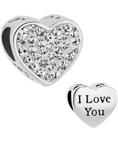 LuckyJewelry Heart I Love You Charms Swarovski Element Birthstone Crystal Sale Cheap Beads Fit Bracelet White $12.17 Bracelets