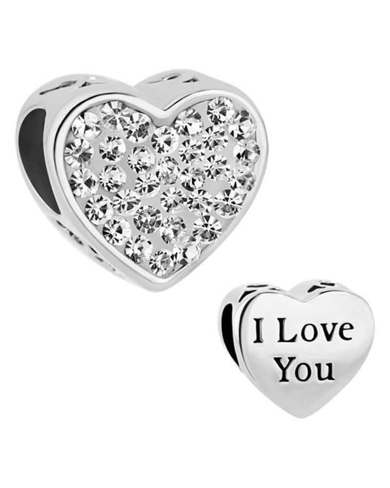 LuckyJewelry Heart I Love You Charms Swarovski Element Birthstone Crystal Sale Cheap Beads Fit Bracelet White $12.17 Bracelets