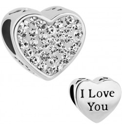 LuckyJewelry Heart I Love You Charms Swarovski Element Birthstone Crystal Sale Cheap Beads Fit Bracelet White $12.17 Bracelets