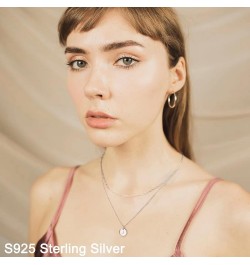 S925 Sterling Silver Layered Initial Necklaces for Women, 18K White Gold Plated Solid Sterling Silver Paperclip Chain Necklac...