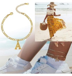 Anklets With Initials for Women, Personalized 4.5MM Gold Figaro Chain Letter Ankle Bracelets Summer Jewelry, 22-27cm Length A...