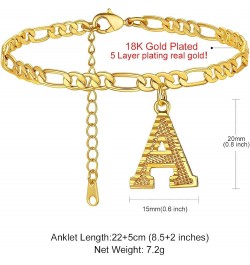 Anklets With Initials for Women, Personalized 4.5MM Gold Figaro Chain Letter Ankle Bracelets Summer Jewelry, 22-27cm Length A...