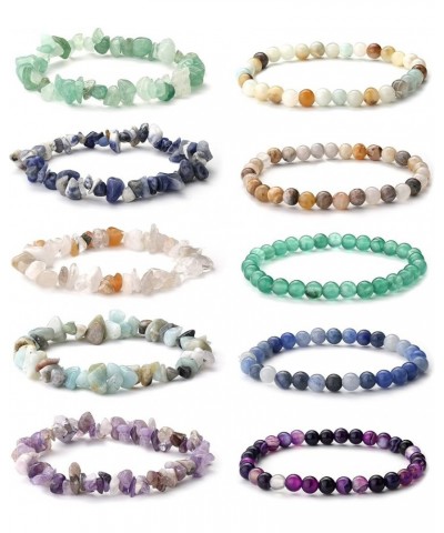 10PCS Natural Gemstone Bead Bracelets for Men Women Semi-precious Beaded Bracelets Chakra Crystal Healing Bracelets Irregular...