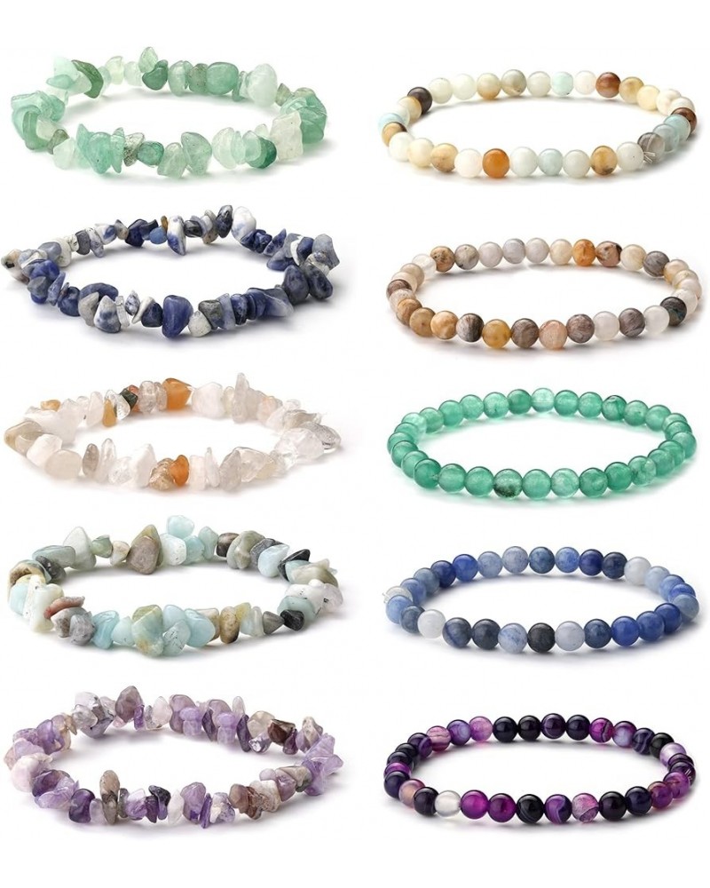 10PCS Natural Gemstone Bead Bracelets for Men Women Semi-precious Beaded Bracelets Chakra Crystal Healing Bracelets Irregular...