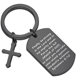 Christian Keychain Bible Verse Gifts Armor of God Cross Charm Ephesians 6:10 Religious Jewelry Confirmation Gifts Black $8.39...