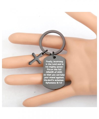 Christian Keychain Bible Verse Gifts Armor of God Cross Charm Ephesians 6:10 Religious Jewelry Confirmation Gifts Black $8.39...