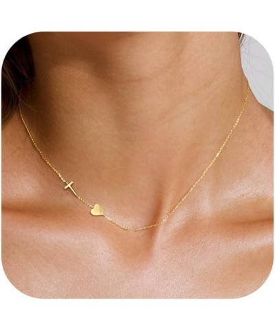 Dainty Gold Initial Necklaces for Women,14k Gold Plated Sideways Letter Necklace Personalized A-Z Name Heart Choker Necklace ...