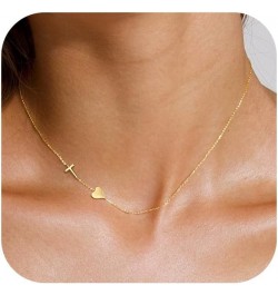 Dainty Gold Initial Necklaces for Women,14k Gold Plated Sideways Letter Necklace Personalized A-Z Name Heart Choker Necklace ...