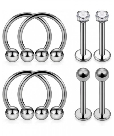 G23 Implant Grade Solid Titanium 16G Lip Rings Clear Diamond CZ Labret Studs Medusa Piercing Jewelry Horseshoe Ring Daith Ear...