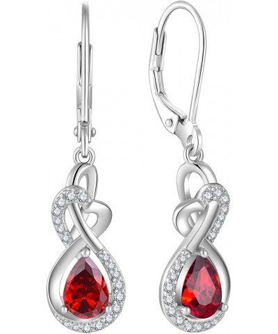 Infinity Dangle Drop Earrings Sterling Silver Twisted Leverback Earring Teardrop Birthstone Jewelry for Women 07-ruby-Jul $22...