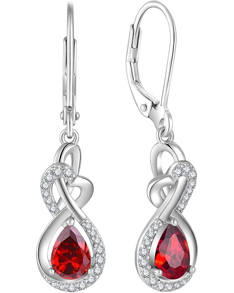 Infinity Dangle Drop Earrings Sterling Silver Twisted Leverback Earring Teardrop Birthstone Jewelry for Women 07-ruby-Jul $22...