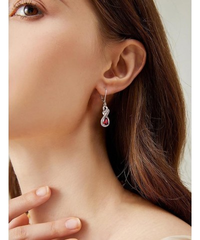 Infinity Dangle Drop Earrings Sterling Silver Twisted Leverback Earring Teardrop Birthstone Jewelry for Women 07-ruby-Jul $22...