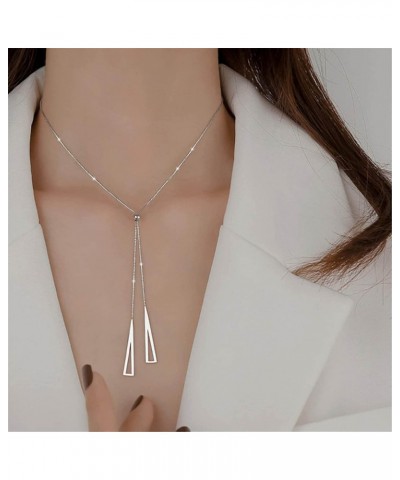 Silver Triangle Y Necklace Chain Long Triangle Lariat Necklace Adjustable Y Shape Necklace Minimalist Long Geometric Necklace...