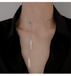 Silver Triangle Y Necklace Chain Long Triangle Lariat Necklace Adjustable Y Shape Necklace Minimalist Long Geometric Necklace...