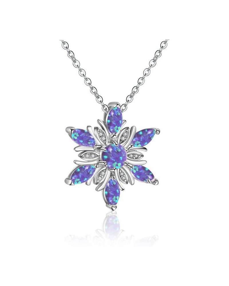 Created Opal Snowflake Pendant Necklace for Women Girls with Cubic Zirconia Snow Flower Christmas Jewelry Winter Gift purple ...