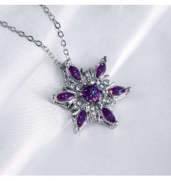 Created Opal Snowflake Pendant Necklace for Women Girls with Cubic Zirconia Snow Flower Christmas Jewelry Winter Gift purple ...