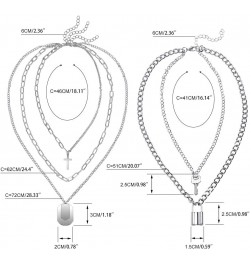 Lock Chain Necklace, Egirl Chains, Statement Lock Key Pendant Necklace Silver Set Eboy Long Multilayer Chains Punk Choker 2 S...