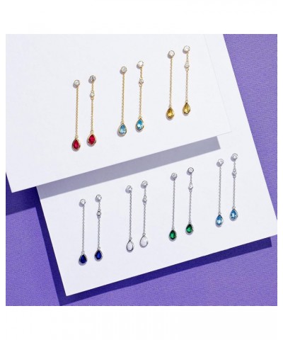 2in1 Teardrop Gemstone Stud Chain Dangle Birthstone Earrings for Women | 0.5 CT Real 14k Gold Plated 925 Sterling Silver Pear...